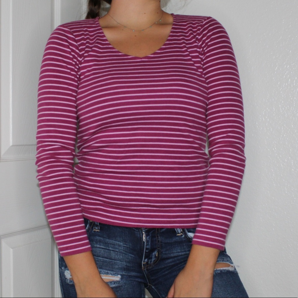 Purplish/Red long sleeve with pink/white stripes